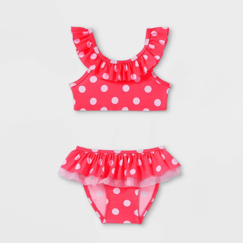 Toddler Girls' 2pc Polka Dot Ruffle Bikini Set - Cat & Jack™ Neon Pink | Target