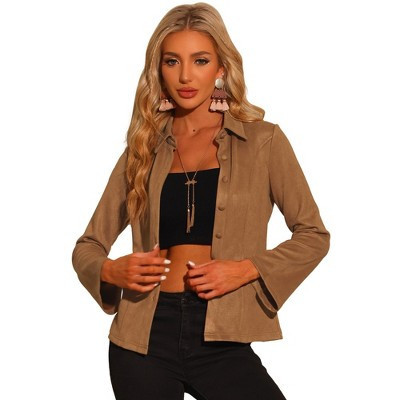 Allegra K Women's Faux Suede Pointed Collar Casual Button-Down Blouse Brown X-Small | Target