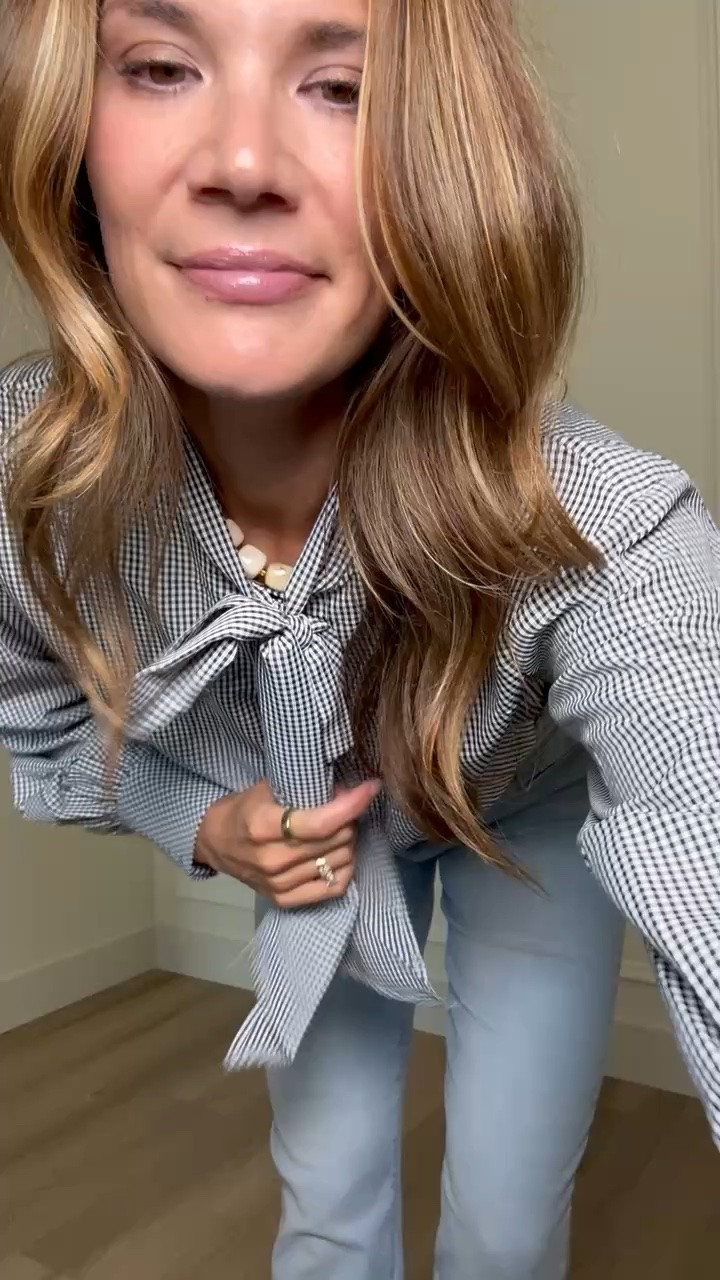 This tie neck blouse is such a good way to make light wash denim feel a little more dressed up. The soft gray print, statement bow, and longer sleeves make the whole combination work especially well for early fall and office days.

Size L

Tall girl outfits, Tie neck blouse, Bow blouse, Tall friendly clothing, Long length jeans, Light wash denim, Early fall outfits, Business casual outfit, Office outfit ideas, Jeans and a blouse, Tall women fashion, Stang and Co

#LTKootd #LTKTall #LTKSeasonal