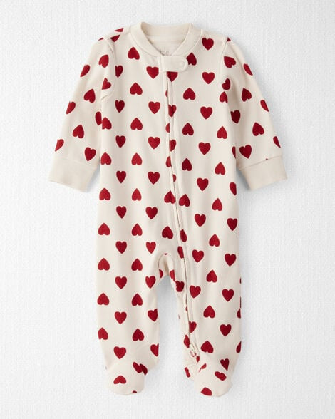 Little Planet Baby Boys Organic Cotton Sleep & Play Pajamas In Forever Hearts Print Baby Size NB Cream | Carter's Inc