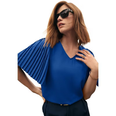 Jessica London Pleated Sleeve Georgette Blouse - 26 W, Dark Sapphire | Target