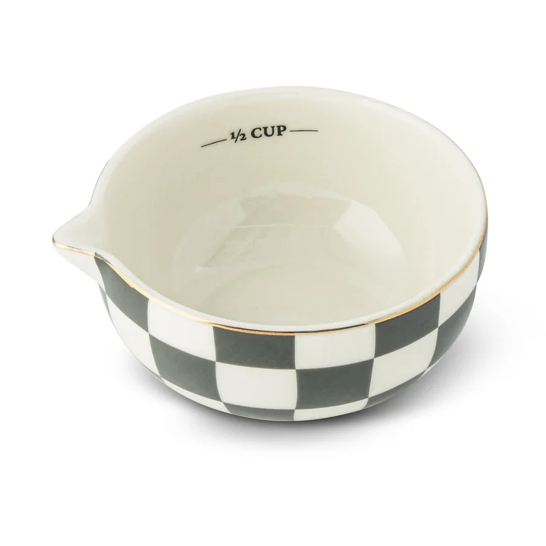 Thyme & Table 5-Piece Ceramic Mixing Bowl and Measuring Set - Black Checkered | Walmart (US)