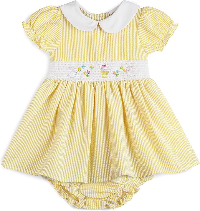 Good Lad Infant Girls Yellow Seersucker Smocked Easter Dress with Panty | Amazon (US)