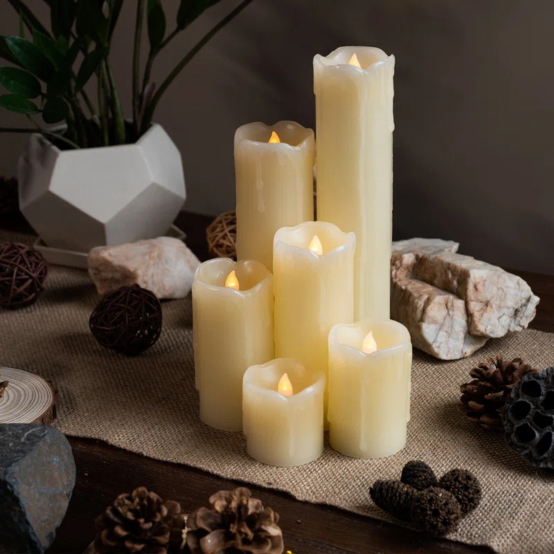 Realistic LED Flameless Dripping Wax Pillar Candles (Set of 6) | Wayfair North America