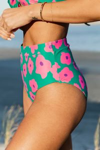 Take A Vacation Green Floral High Waisted Bikini Bottoms | Pink Lily