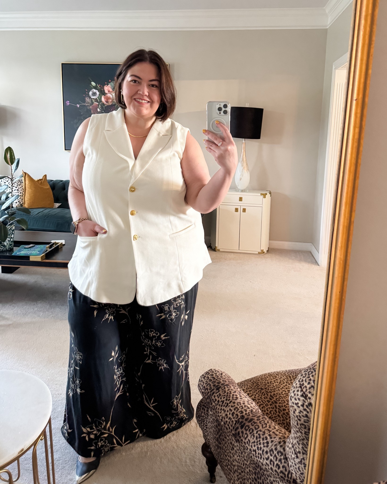 Summer plus size work outfit - found some buttons I loved and did a swap with the buttons that came on this vest and love how it turned out! I had to hem the pants by a few inches, so just beware if you're short. I'm 5'10 but short torsoed so usually an average inseam. 

#LTKPlusSize #LTKOver40 #LTKWorkwear