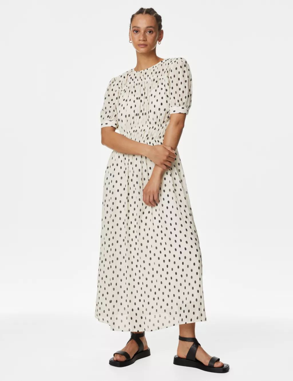 Polka Dot Round Neck Midi Smock Dress | Marks & Spencer (UK)