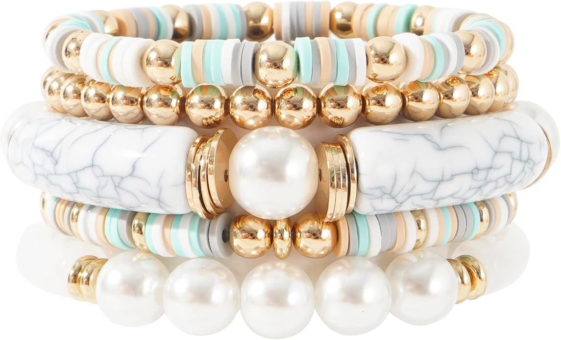 GOOJIDS Bamboo Tube Bangles Bracelet Chunky Curved Stacking Clear Acrylic Colorful Beads Stretcha... | Amazon (US)
