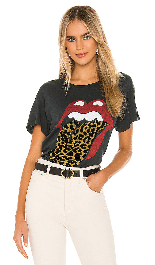 DAYDREAMER Rolling Stones Leopard Tongue Tour Tee in Black. - size S (also in M,XS) | Revolve Clothing (Global)
