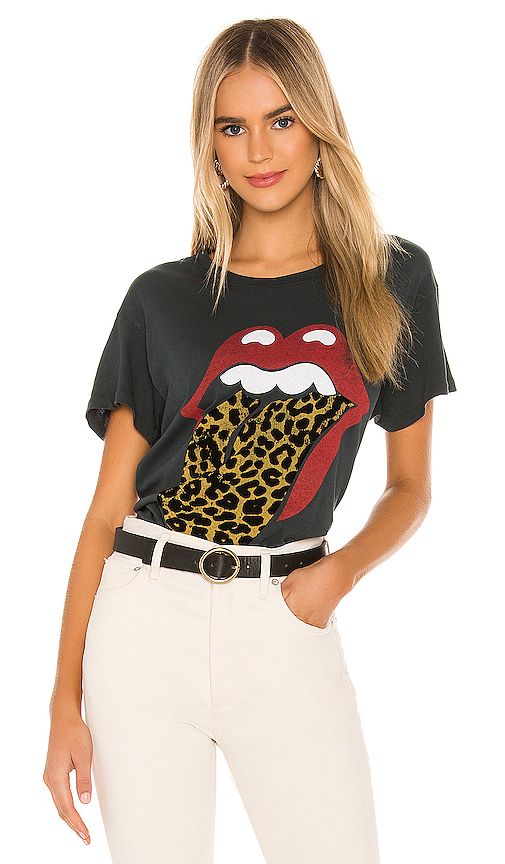 DAYDREAMER Rolling Stones Leopard Tongue Tour Tee in Black. - size S (also in M) | Revolve Clothing (Global)
