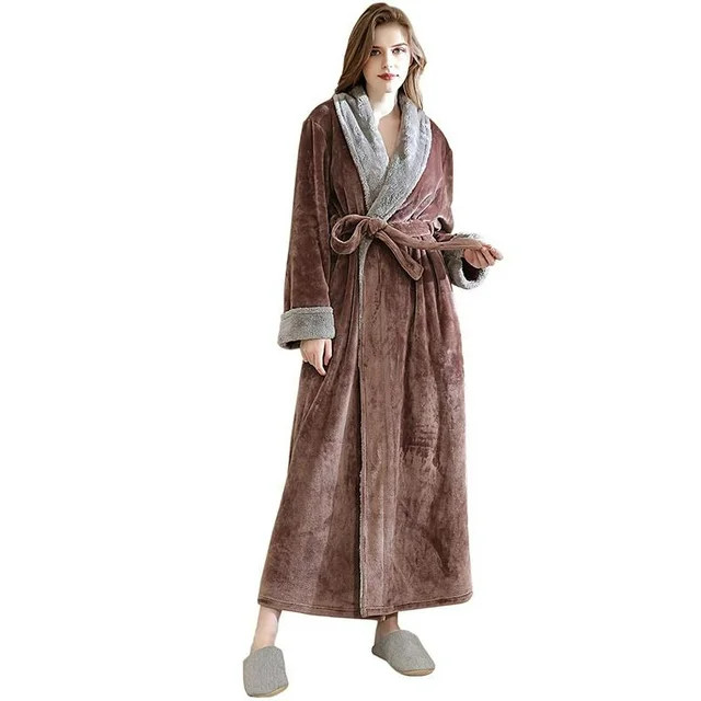 LOFIR Womens Fleece Robes Long Plush Soft Warm Flannel Spa Bathrobe for Women Ladies Sleepwear (C... | Walmart (US)