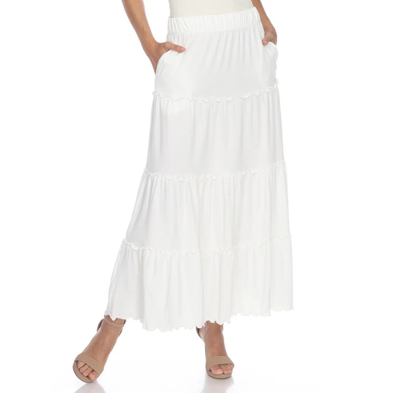 White Mark Tiered Maxi Skirt - White - M | Verishop