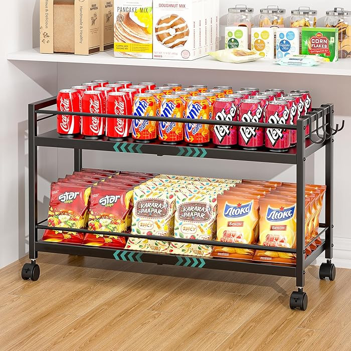 2-Tier Expandable Rolling Pantry Cart with Wheels, Adjustable Floor Organizer for Kitchen Pantry,... | Amazon (US)