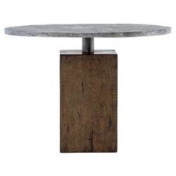 Levitan Industrial Grey Aluminum Top Brown Reclaimed Wood Round Bistro Table - 42"W | Kathy Kuo Home