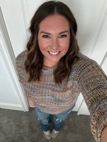 Another day, another sweater outfit. It was very nice winter weather in Northern California. This rainbow sweater is just so fun and so easy to wear. I added my favorite turquoise earrings and fun sneakers which are on sale for an easy and comfortable daytime look. Don’t miss out on this sweater!

#LTKshoecrush #LTKtravel #LTKSeasonal