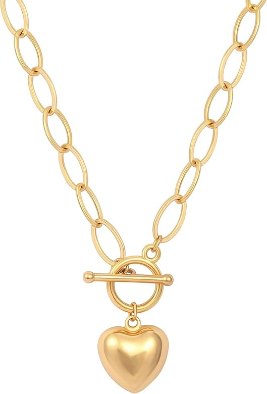 Dainty Cross Medallion/Heart Pendant Chain Necklace 18K Gold Plated Oval Choker Fashion OT Toggle... | Amazon (US)