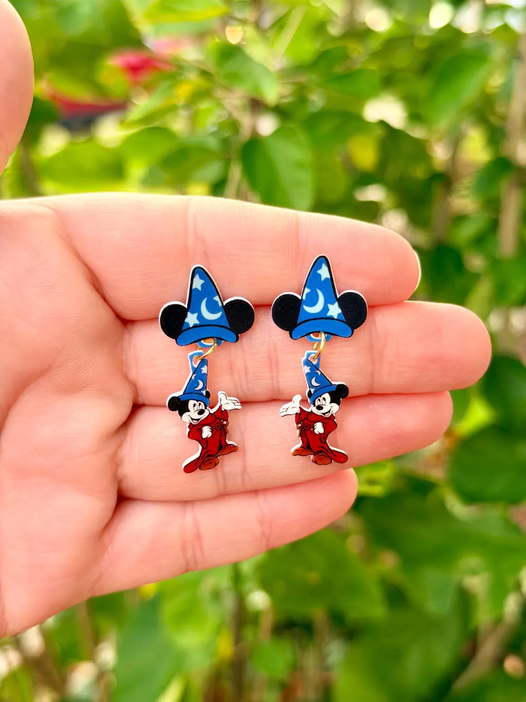Dangle Sorcerer Mouse Earrings: Fantasmic, Hollywood Studios, Handmade Acrylic Nickel Free Stud E... | Etsy (Global)
