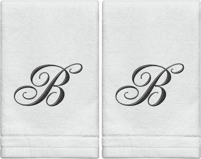 Monogrammed Towels Fingertip, Personalized Gift, 11 x 18 Inches - Set of 2- Black Embroidered Tow... | Amazon (US)