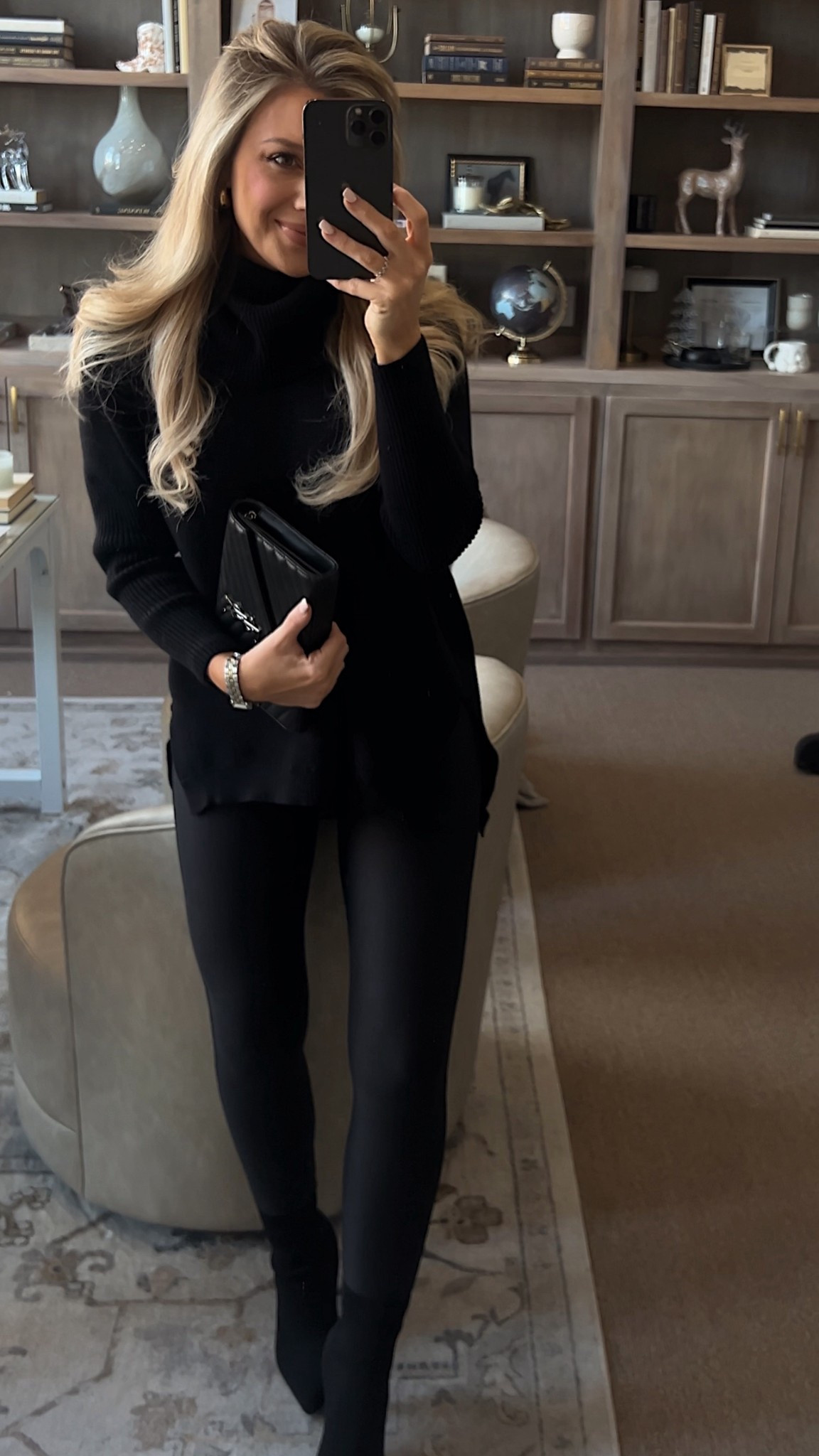 Black on black easy elevate casual outfit for winter!! Entire outfit is Amazon! Wearing small in this cozy tunic sweater!! 

#LTKootd #LTKFindsUnder50