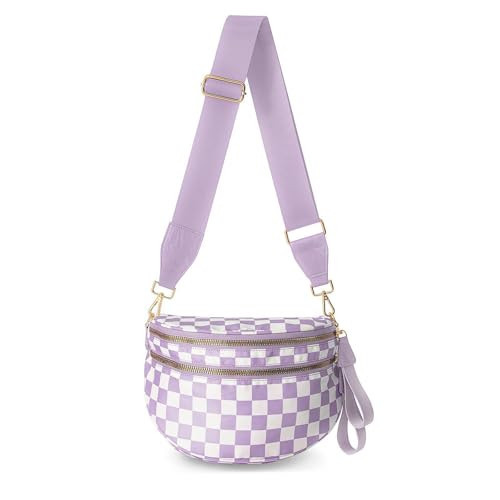 Emmafy GoFree -The RoomiestCrossbody for Women, Roomy Checkered Nylon Purse, Travel Hobo & Bum Bag, Purple | Amazon (US)