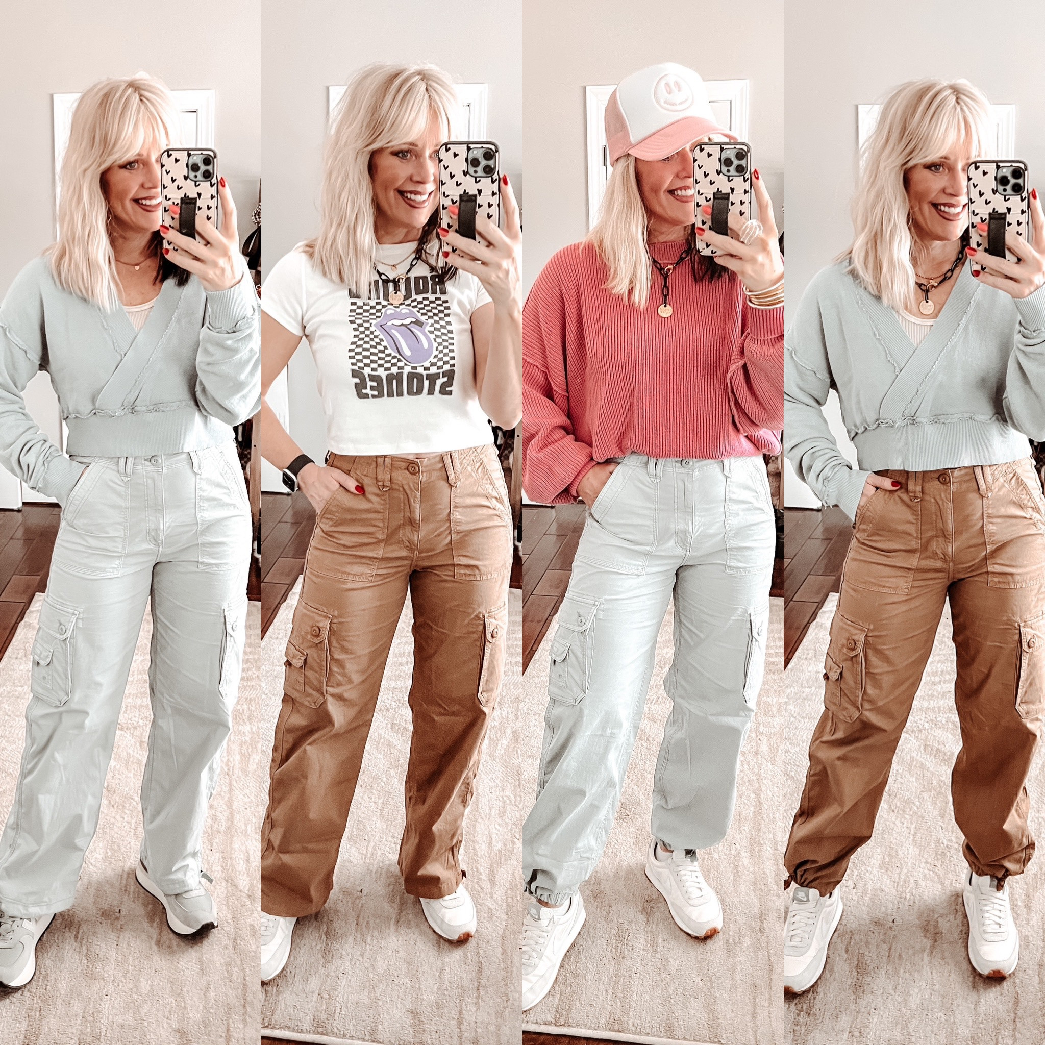 American Eagle & Aerie versatile pieces, graphic cropped tee, band tee, rolling v stones tee, cargo pants, cargo parachute pants, cropped crossover top, ribbed pink sweater, oversized sweater, Nike, new balance 574 stacked 

#LTKstyletip #LTKsalealert #LTKFind
