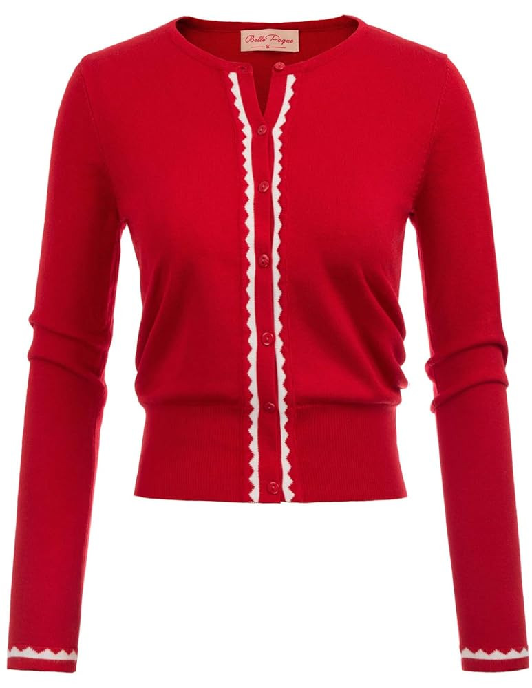 Women's Cardigan Sweater Color Block Long Sleeve Crew Neck Knit Cardigan Trendy Cropped Cardigan ... | Amazon (US)