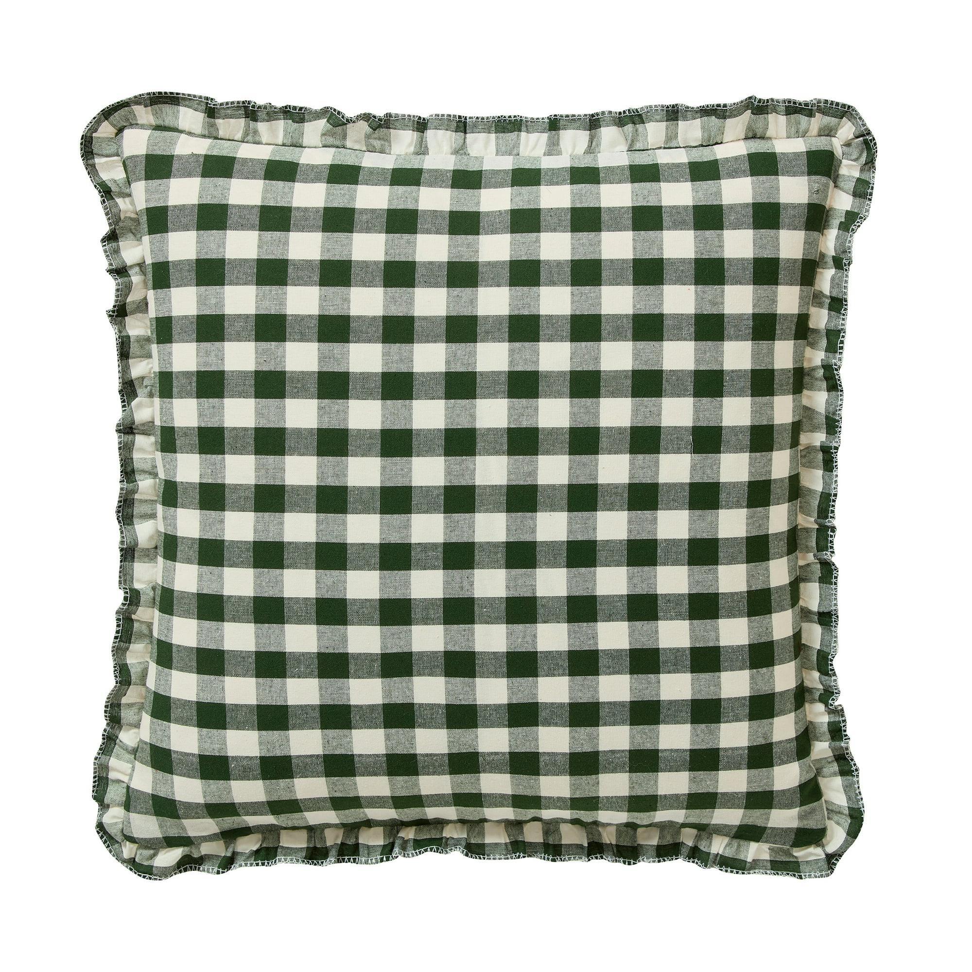 My Texas House 18" x 18" Green Gingham Ruffle Decorative Pillow Cover | Walmart (US)