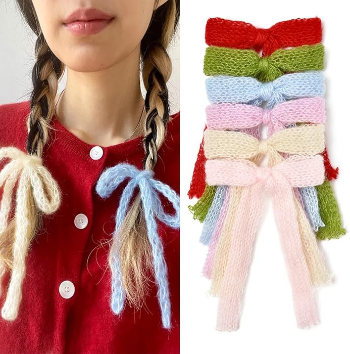 6Pcs Mohair Hair Bows Mohair knitted Ribbon Hair Clips Velvet Ponytail Holder Accessories Hair Bo... | Amazon (US)
