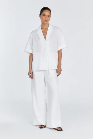 EMELIA WHITE LINEN WRAP SHIRT | DISSH