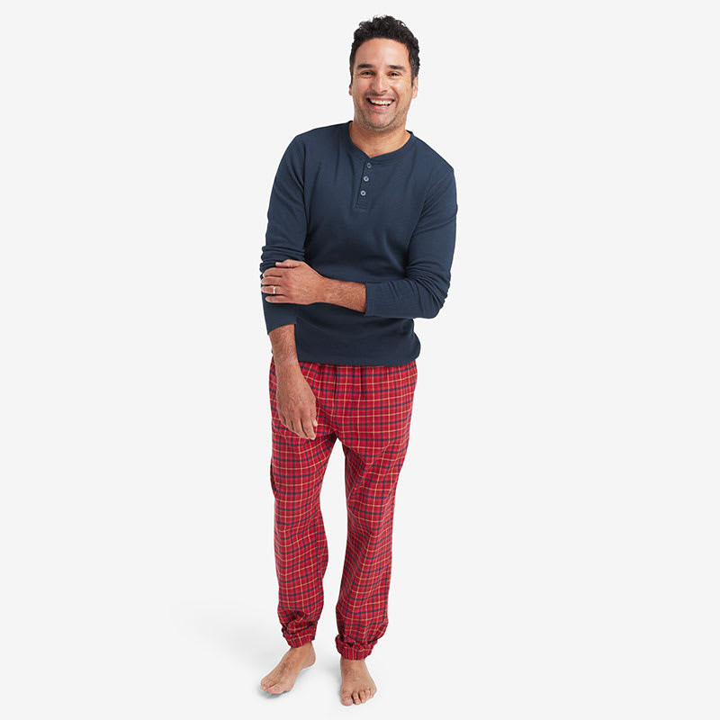 Family Flannel Men's Henley Pajama Set - Red Plaid1, S | The Company Store