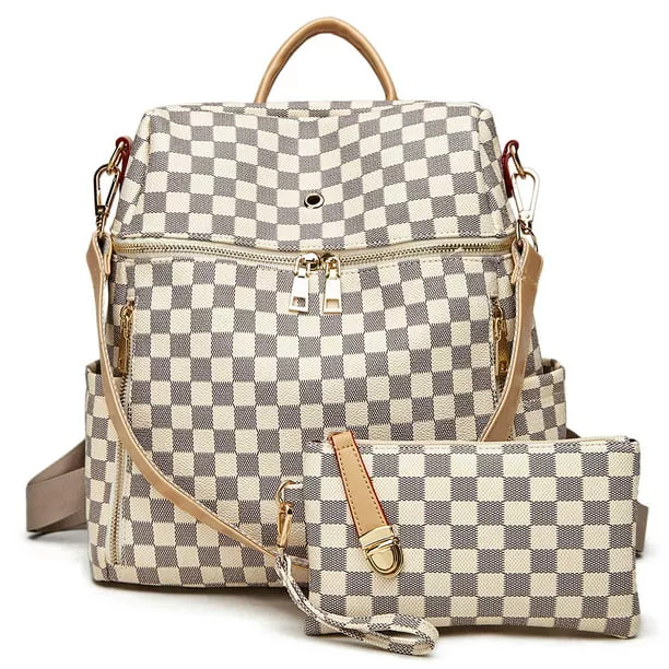 Sexy Dance Brown Checkered Tote Shoulder Bag With Inner Pouch
