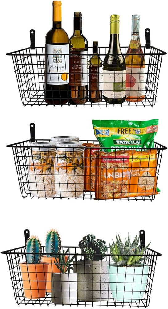 Wall Mounted Metal Wire Basket, Hanging Storage Basket Organizer for Organization and Storage in ... | Amazon (US)