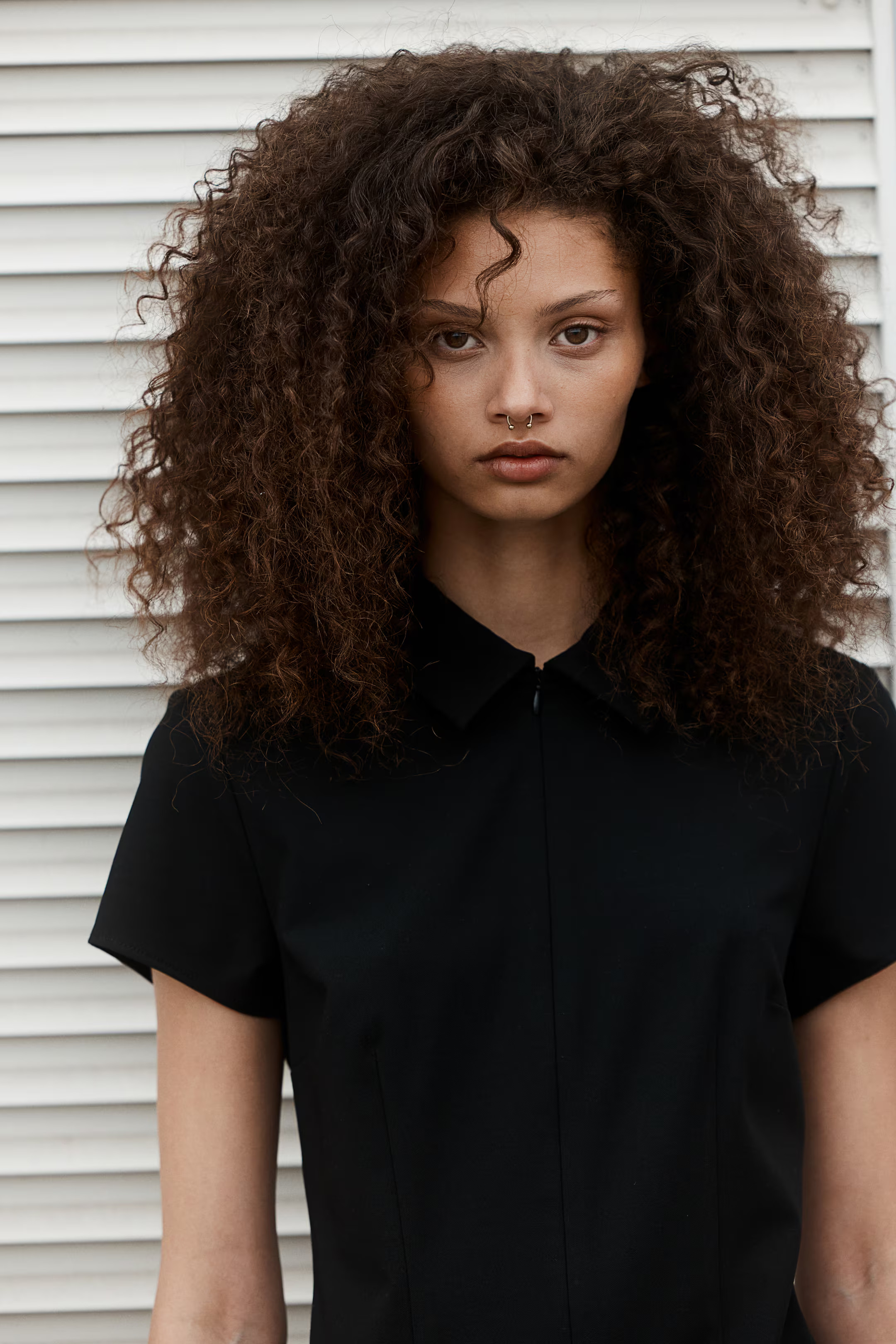 Zip-Front Dress with Collar - Short sleeve - Short - Black - Ladies | H&M US | H&M (US + CA)