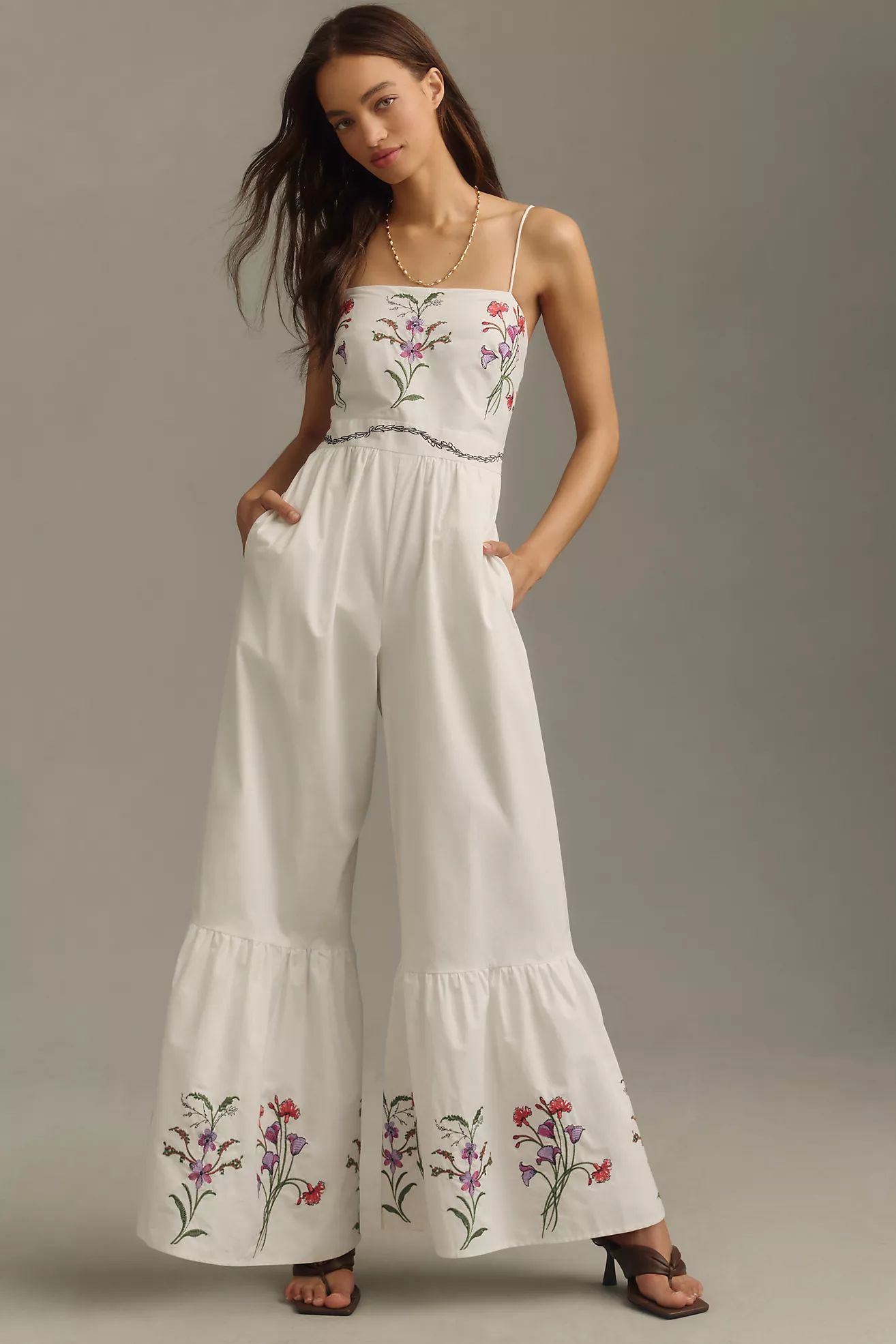 Hutch Floral Embroidered Tiered Jumpsuit | Anthropologie (US)