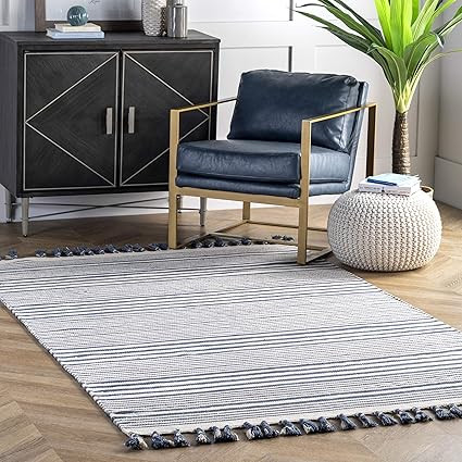 nuLOOM Rose Stripe Cotton Flatweave Tassel Area Rug, 5' x 8', Blue | Amazon (US)