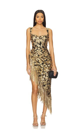 For Love & Lemons Anisa Asymmetrical Dress in Metallic Gold. - size XS | Revolve Clothing (Global)