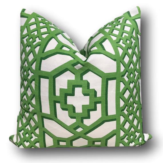 Schumacher Zanzibar Trellis Jade Pillow Cover - Schumacher Trellis- Green Trellis - Green Geometr... | Etsy (US)