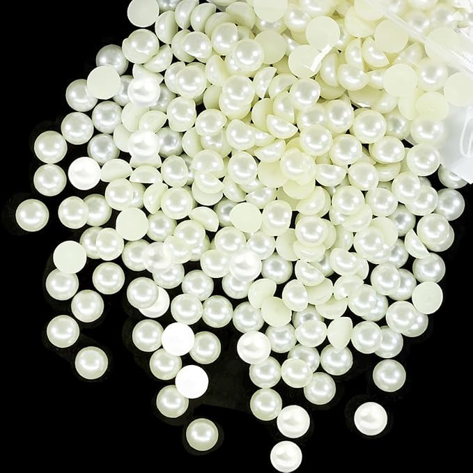 380PCS 8mm Beige White Round Half Round Pearls for Crafting Imitation Loose Flatback Beads Gems f... | Amazon (US)