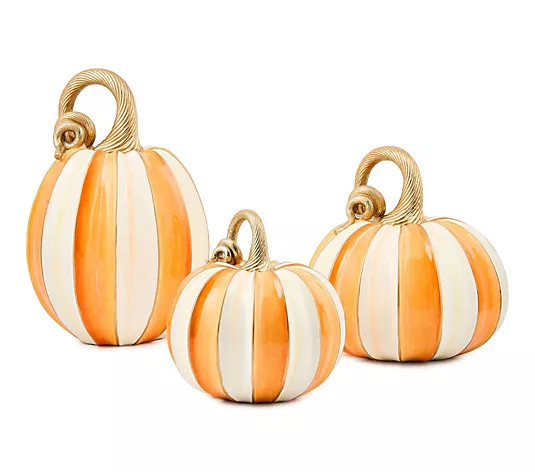 MacKenzie- Childs Set of 3 Elegant Stripe Pumpkins - QVC.com | QVC