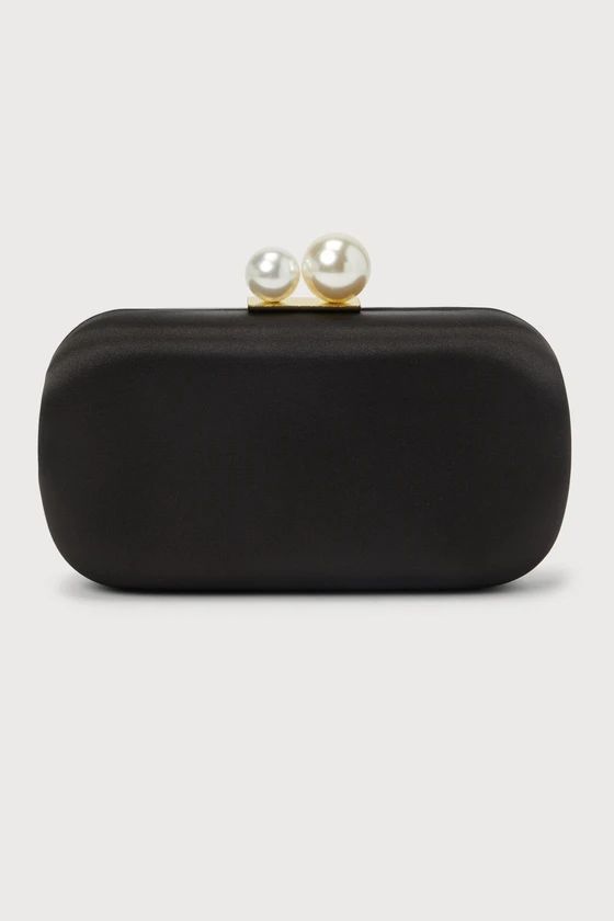 Poised Feelings Black Satin Pearl Box Clutch | Lulus