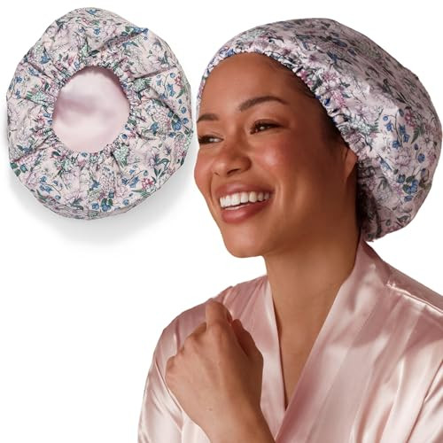 Bridgerton x Kitsch Satin-Lined Flexi Shower Caps for Women Reusable Waterproof - Large Wide Shower Cap for Women & Men, Adjustable, Stylish Hair Cap for Showers, For Long & Short Hair - Wisteria | Amazon (US)