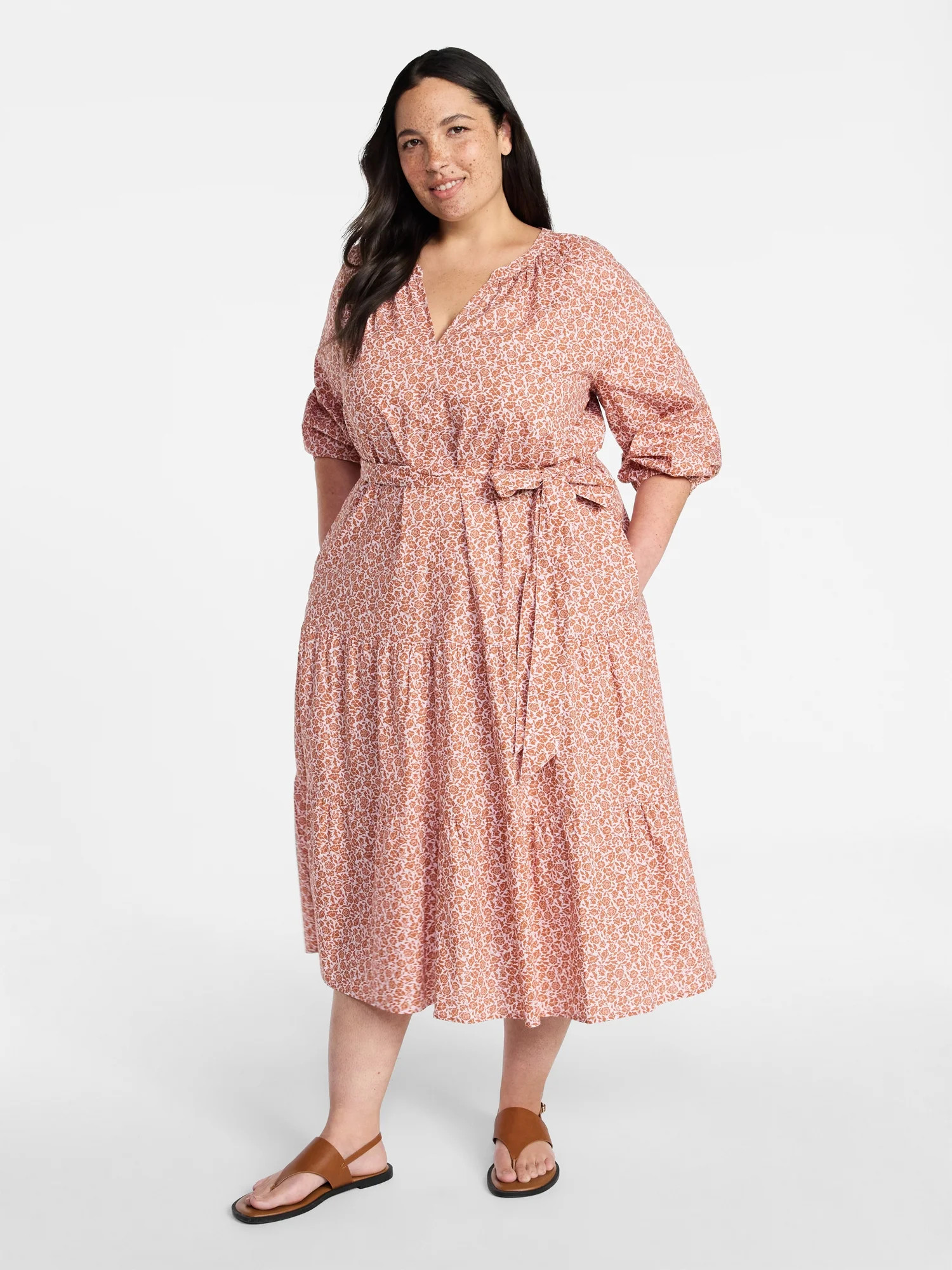Terra & Sky Vestido Midi para Mujer Talla Plus con Cintura Ajustable, Tallas 0X-4X - Walmart.com | Walmart (US)
