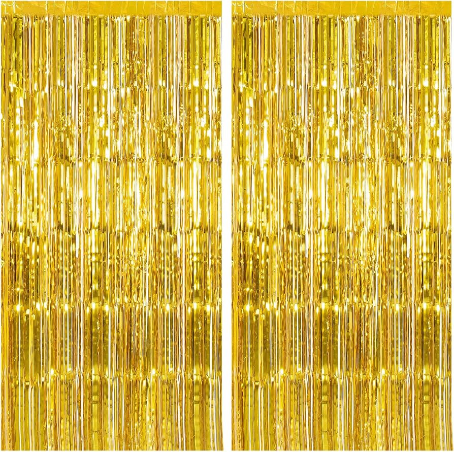 2 Pack Gold Backdrop Birthday Decorations Foil Curtain Backdrop Gold Streamers Dance Party Decora... | Amazon (US)