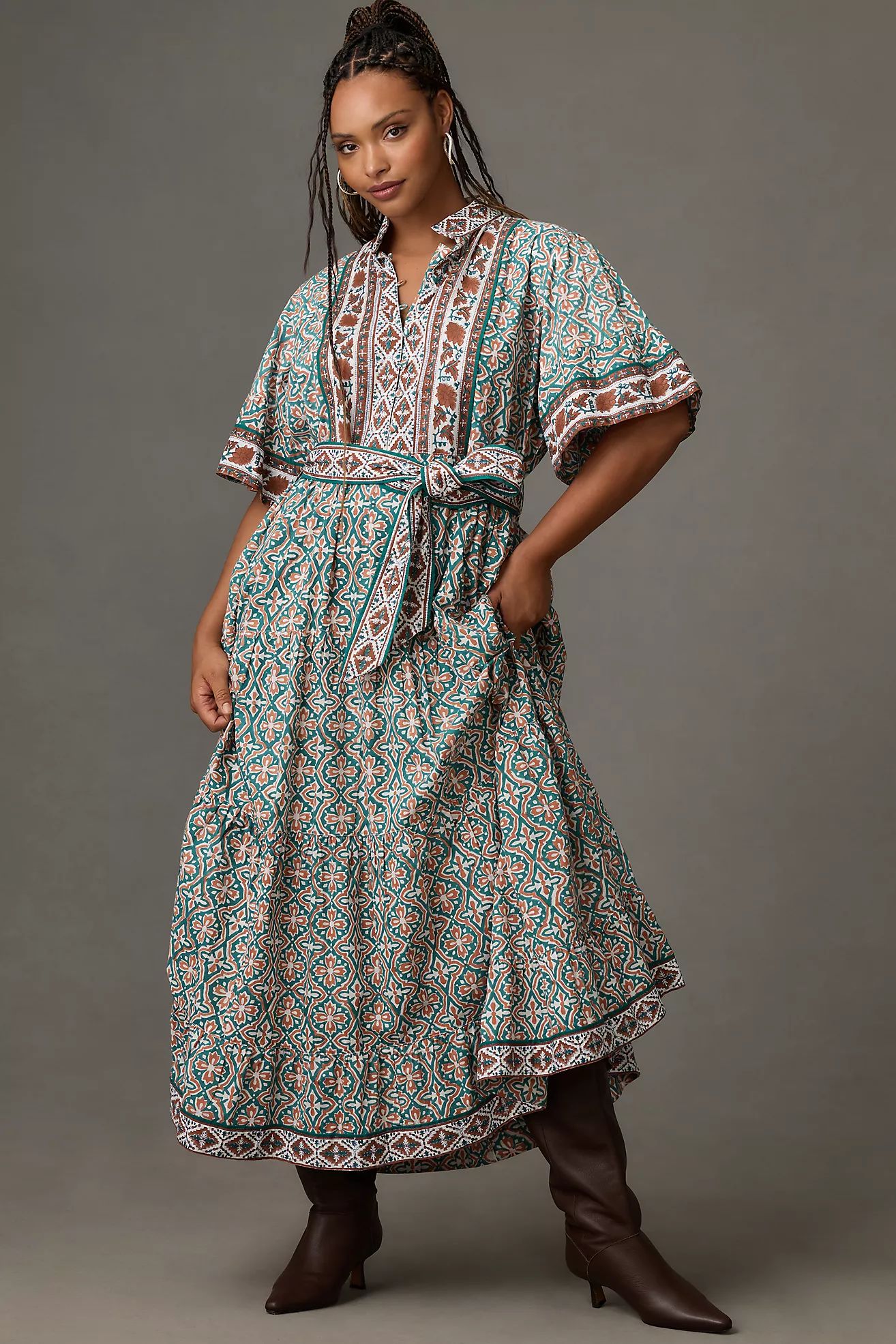 Sue Sartor Short-Sleeve Printed Midi Dress | Anthropologie (US)