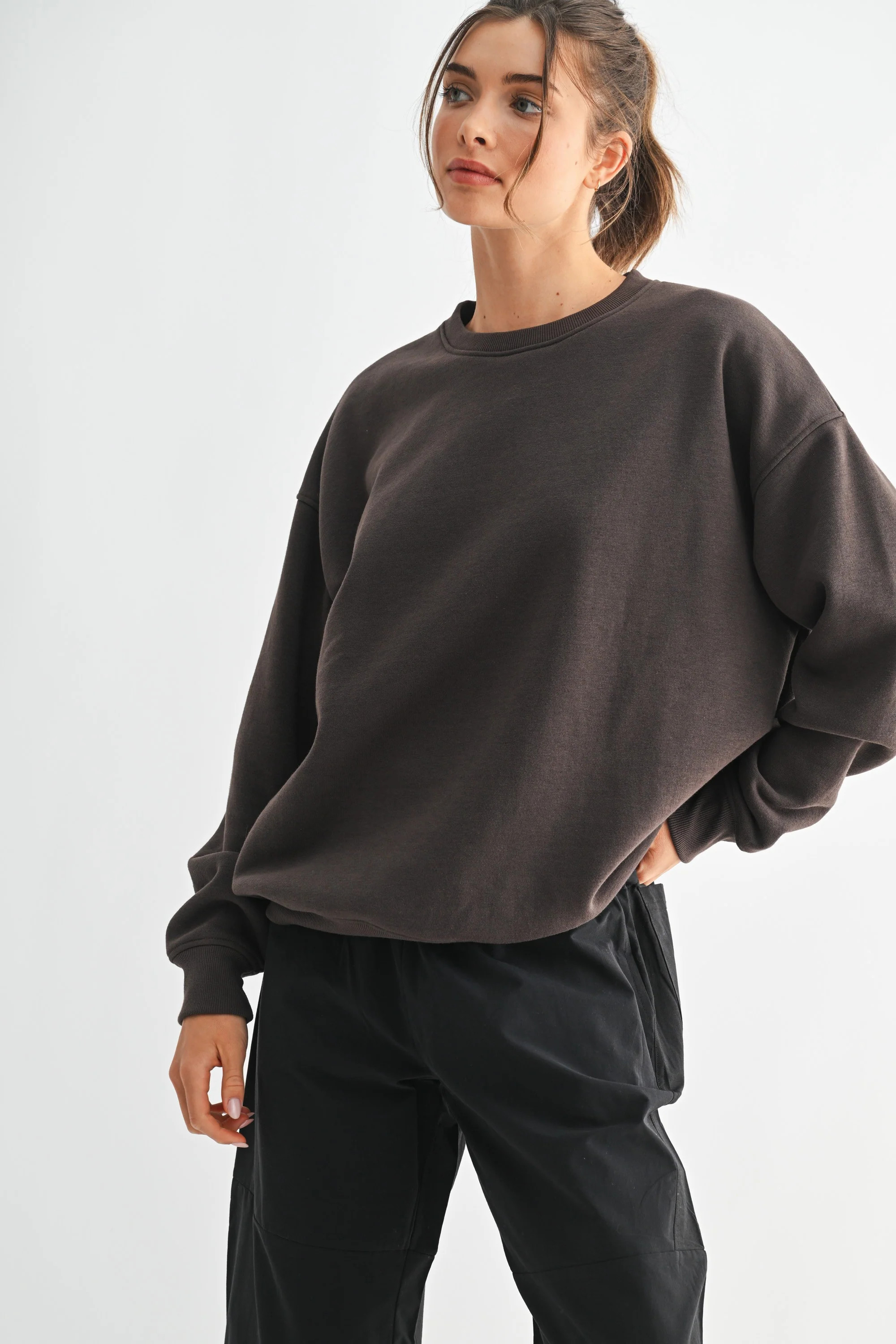 Brown Oversized Fleece Sweatshirt | PinkBlush Maternity