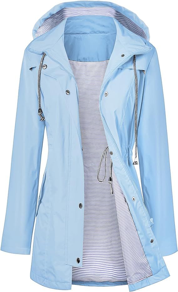 LOMON Raincoat Women Waterproof Long Hooded Trench Coats Lined Windbreaker Travel Jacket S-XXL | Amazon (US)