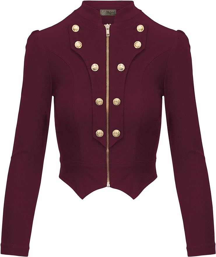 Hybrid & Company Women's Military Crop Stretch Gold Zip Up Blazer Jacket | Amazon (US)