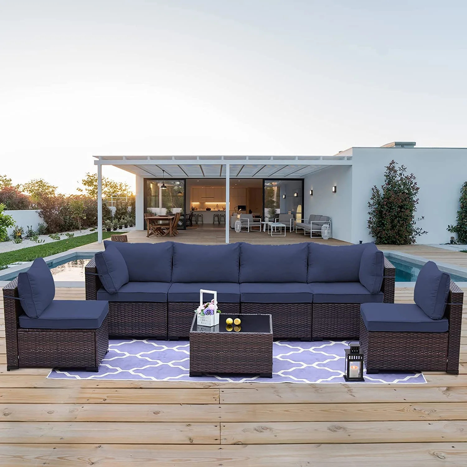 Gotland 7 Pieces Outdoor Patio Furniture Wicker Rattan Sectional Sofa Patio Conversation Sets, Na... | Walmart (US)