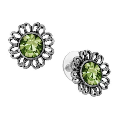 1928 Jewelry Flower Color Center Stone Stud Earrings, Green | Belk