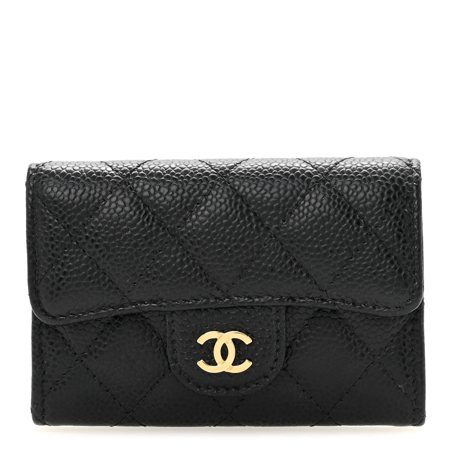 Caviar Quilted Flap Card Holder Wallet Black | FASHIONPHILE (US)